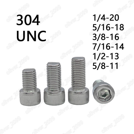 304 Stainless Steel Hex Socket Bolts Cap Head Screws 1/4 5/16 3/8 7/16 1/2 5/8