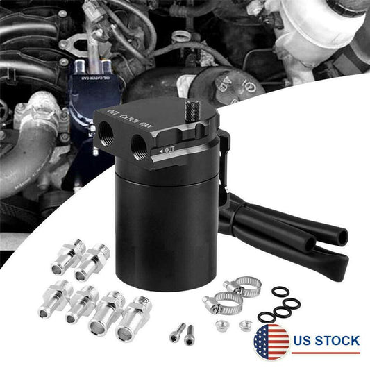 ya 27 6.21 Black Aluminum Alloy Car 300ml Oil Catch Can Kit Reservoir Tank Breather Baffled