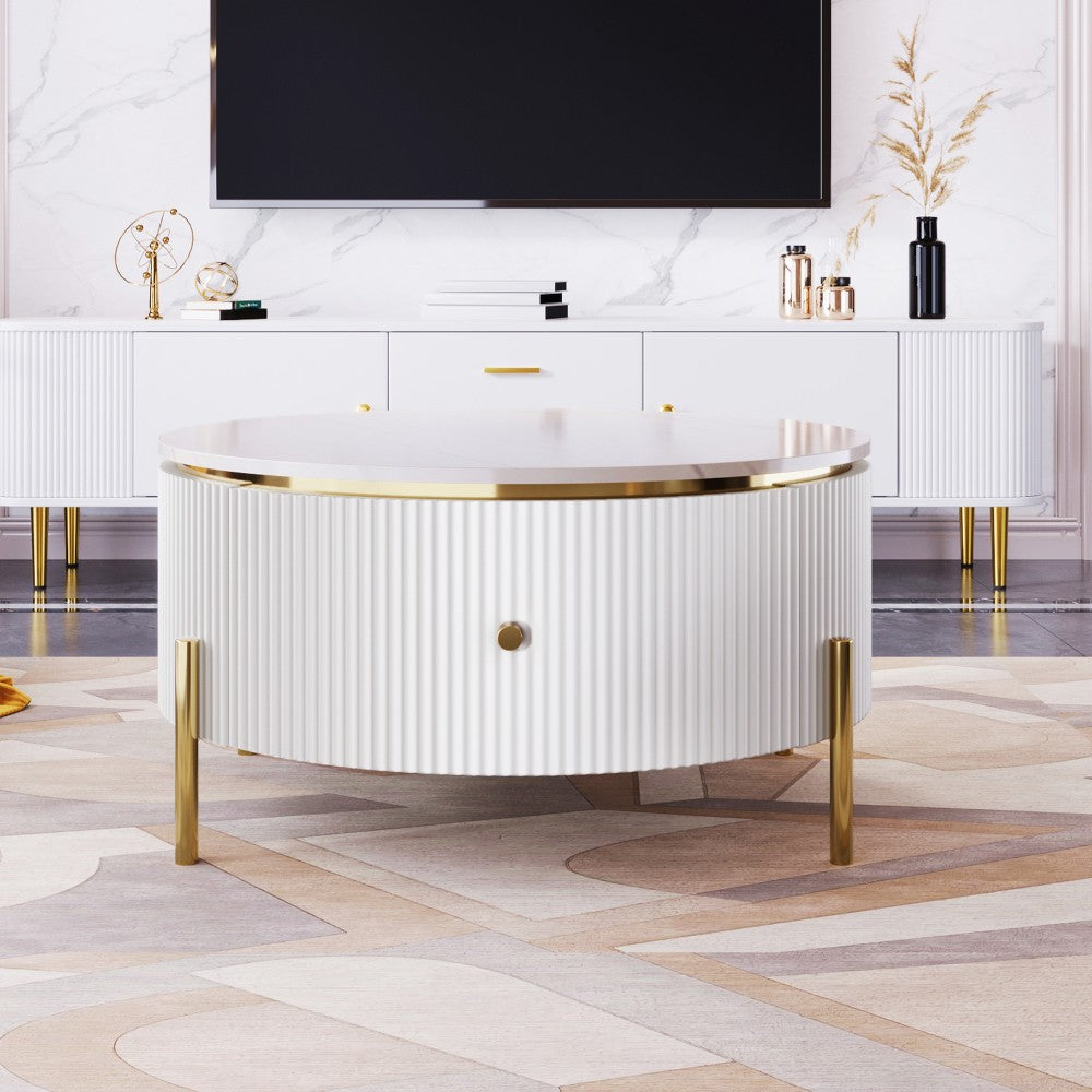 ya 28 Modern Round Coffee Table with 2 large Drawers Storage Accent Table(31.5'')