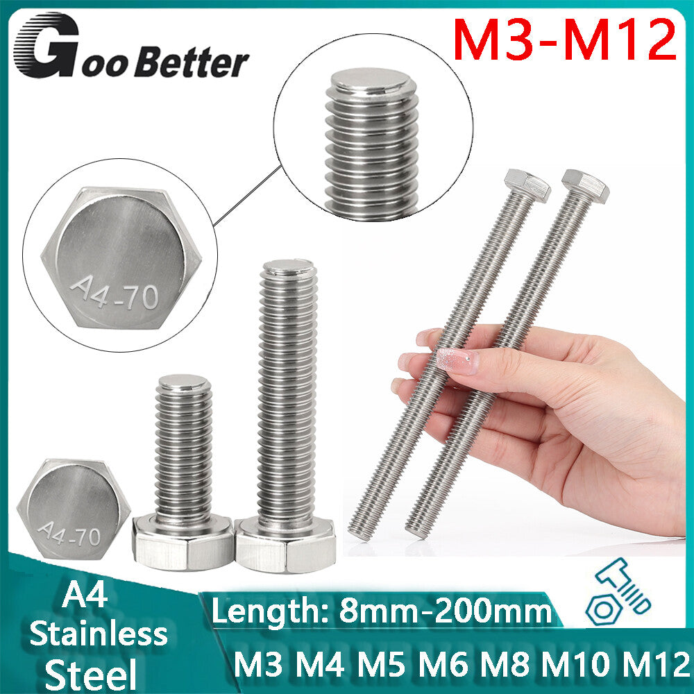 M3 M4 M5 M6-M12 Hexagon Head Fully Threaded Set Screws A4 Stainless Steel Bolts
