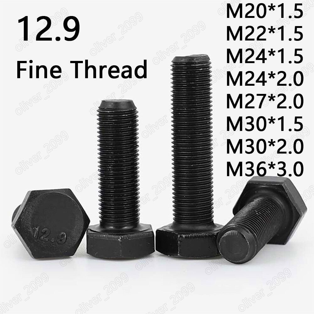 Fine Thread Black 12.9 Steel Hexagon Bolts Hex Head Screws M20 M24 M27 M30 M36