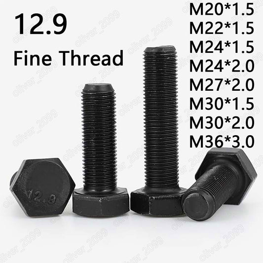 Fine Thread Black 12.9 Steel Hexagon Bolts Hex Head Screws M20 M24 M27 M30 M36
