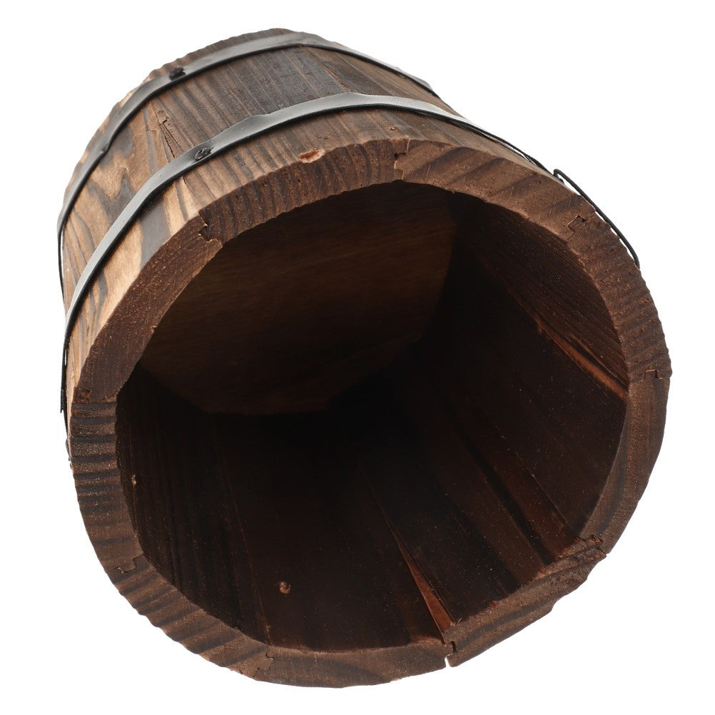 ya 14 Wooden Round Barrel Planter - Flower Pot With Flat Mouth For Garden Decor 