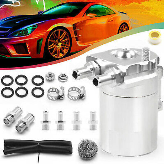 ya 27 6.21 Oil Catch Can Kit 300ML Tank Baffled Reservoir Breather Filter Universal Silver
