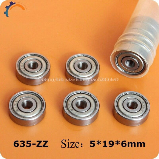 10Pcs 635ZZ/2Z Mini Ball Bearings, Deep Groove, 5x19x6mm, Precision Fit