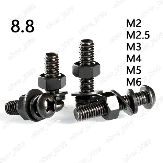 8.8 Steel Phillips Pan Head Screws With Hex Nuts Flat Washer Spring Washer M2-M6