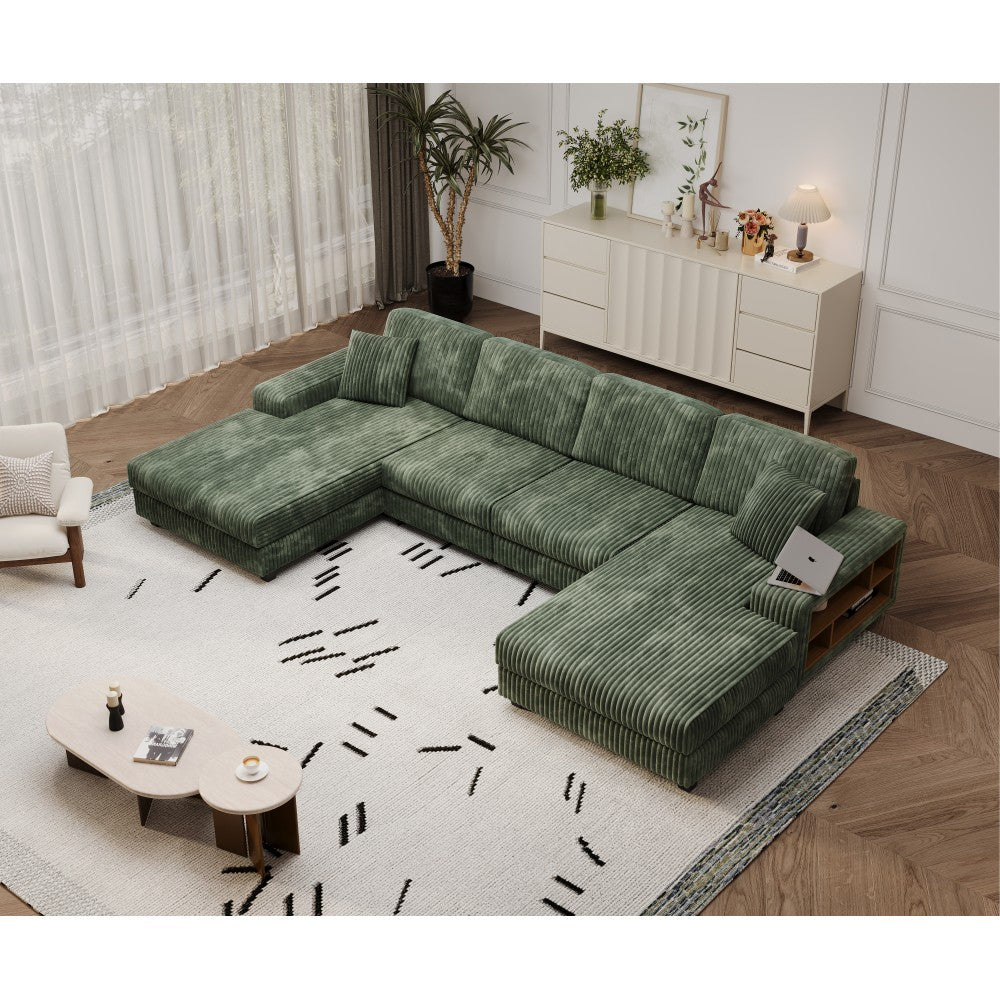ya 28 For Living Room Green Modern Corduroy Convertible U-Shaped 4-Seat Sofa