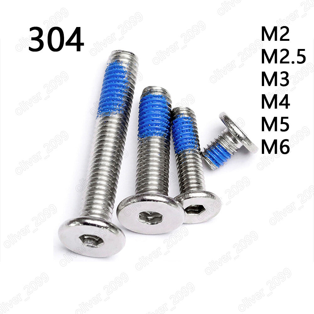 304 Stainless Steel Hex Socket Utrathin Flat Head With Blue Patch Lock Screws