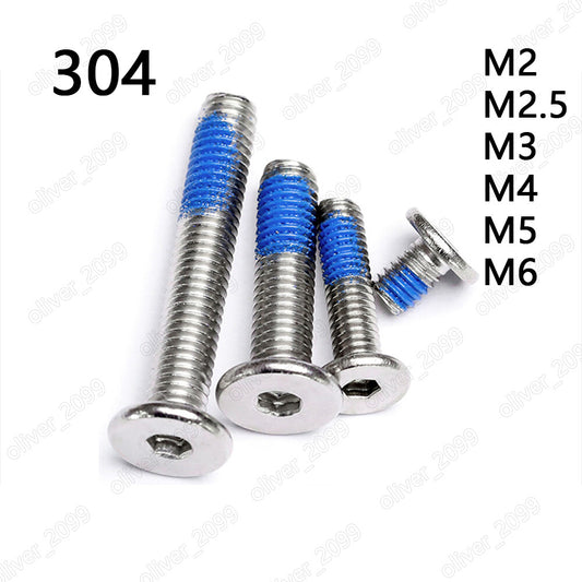 304 Stainless Steel Hex Socket Utrathin Flat Head With Blue Patch Lock Screws