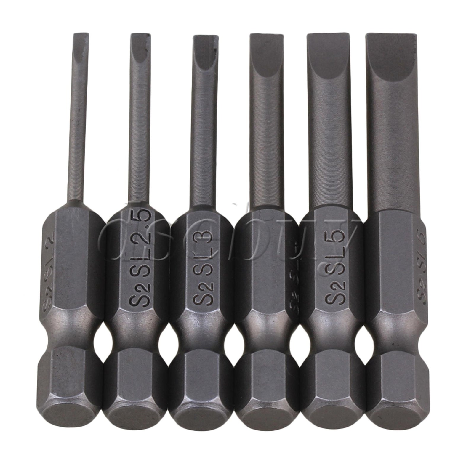 ya 26 6 x S2 Alloy Steel 1/4  Hex Shank Flat Head Slotted Tip Screwdriver Bits