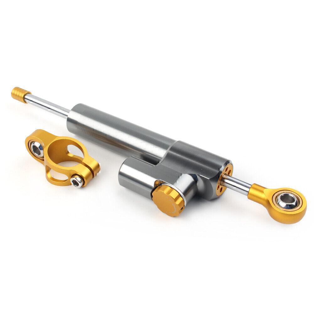 ya 5 8.7 9.4 inch Motorcycle Adjustable Steering Damper Gray Gold Universal