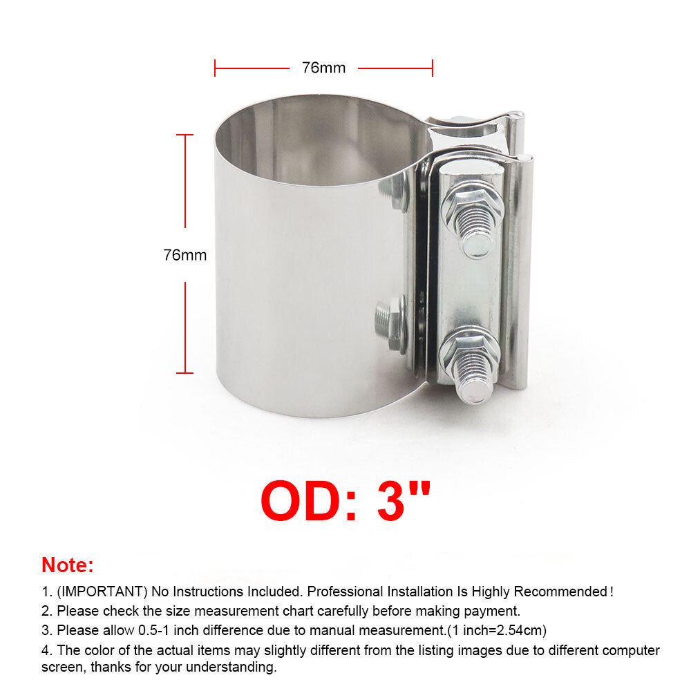 ya 1 6.30 2Pcs 3 T304 Stainless Steel Butt Joint Band Muffler Pipe Clamp Sleeve