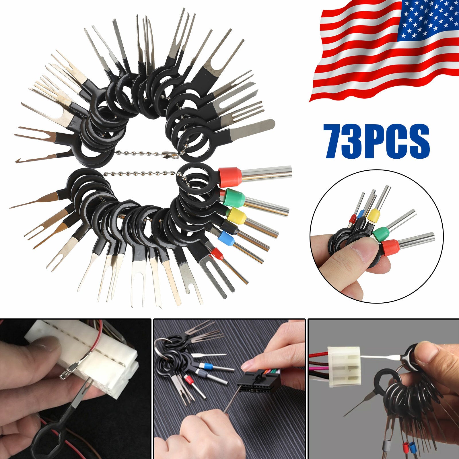 ya 3 6.24 73Pcs Wire Terminal Removal Tool Car Electrical Wiring Crimp Connector Pin Kit