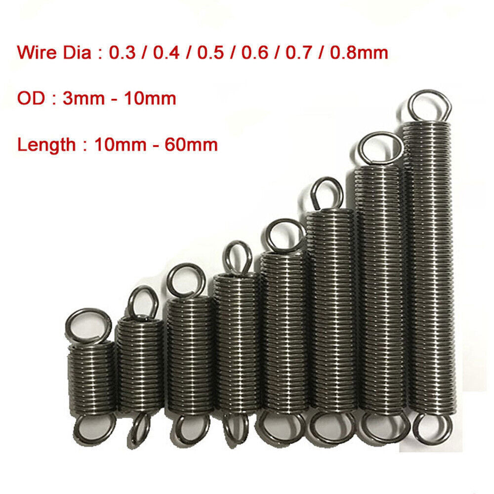 10Pcs 304 Stainless Steel Expansion Extension Tension Spring Wire Dia 0.3-0.8mm