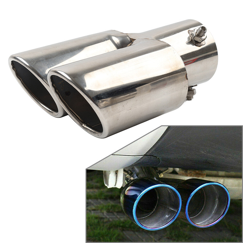 ya 4 6.17.2 Car Steel Rear Dual Pipe Tail Muffler Tip Square Accessories Universal