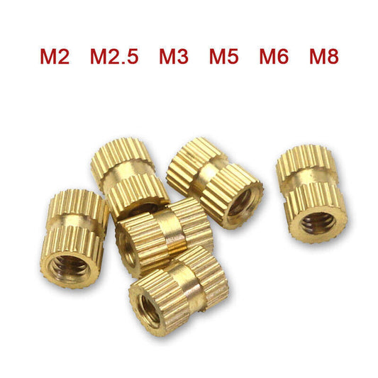 M2-M8 Brass & Copper Thread Inserts with Knurled Nuts (Pack of 20)