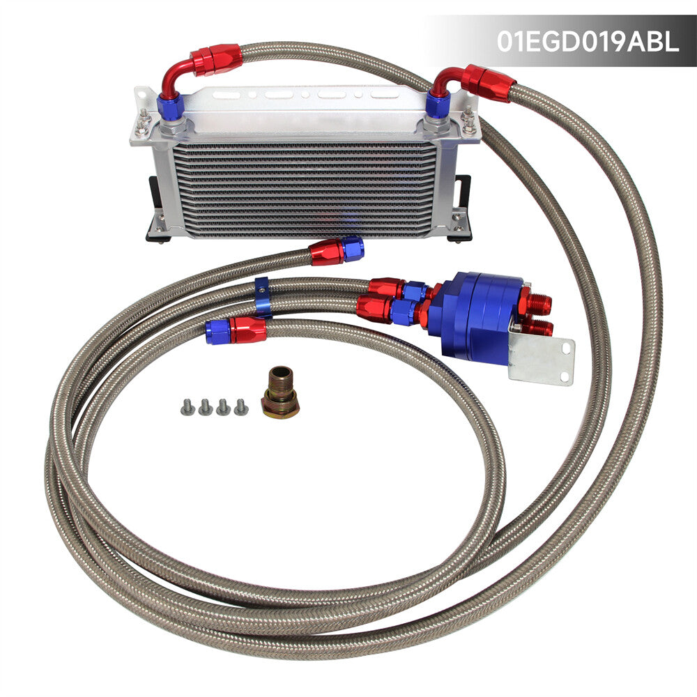 ya 5 8.7 16 Row AN8 Engine Oil Cooler +Relocation Filter Adapter Hose Kit w/Bracket BL