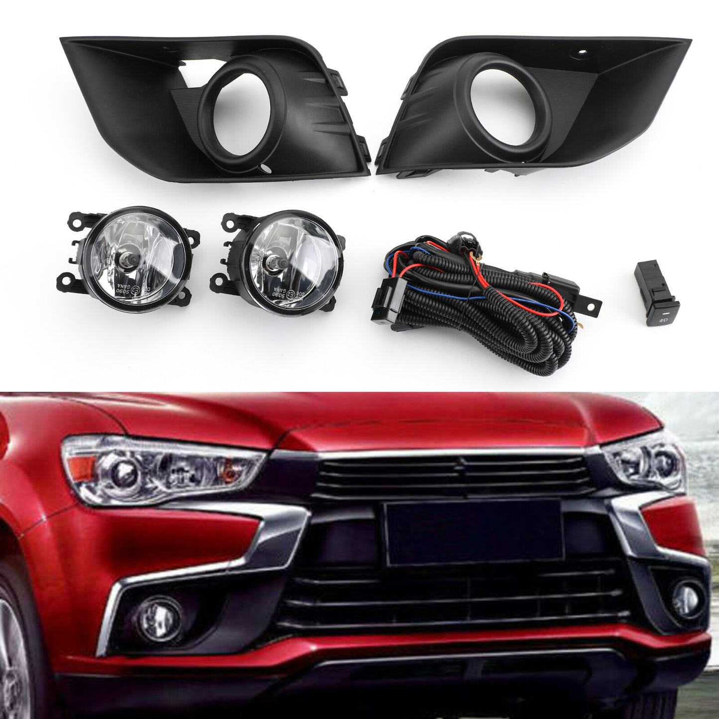ya 1 8.5.1 Front Bumper Fog Light Kit For Outlander Sport ASX RVR 2016-2018 BLK