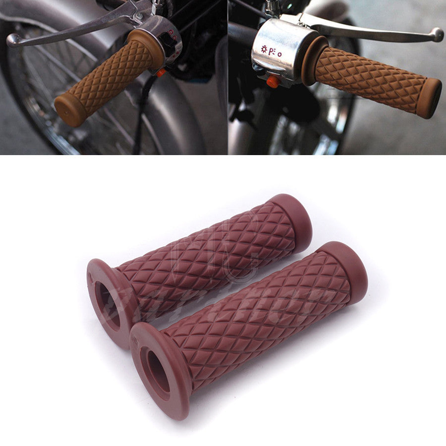 ya 5 8.7 7/8 22mm Brown Vintage Rubber Handlebar Hand Grip For Bobber Cafe Racer Custom