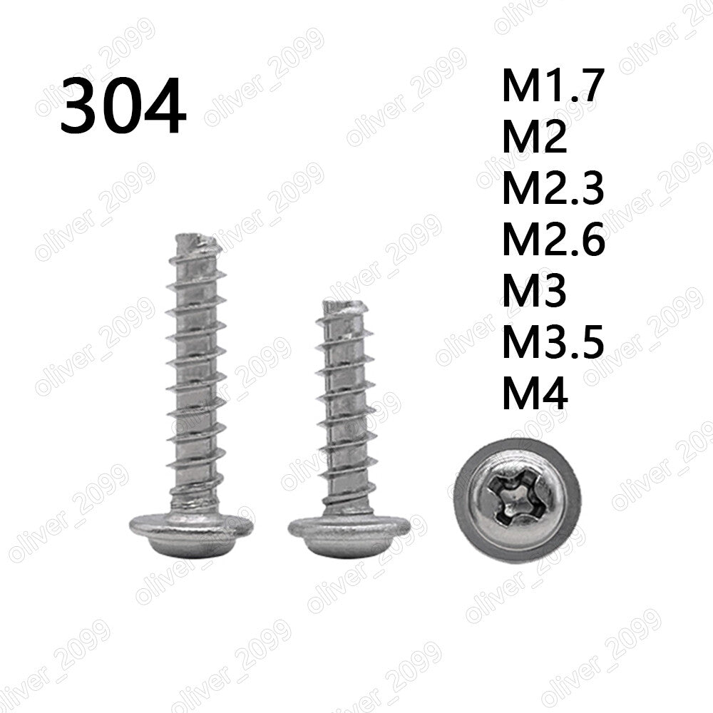304 Stainless Steel Cross Recessed Truss Head Tapping Screws Flat Point Tail
