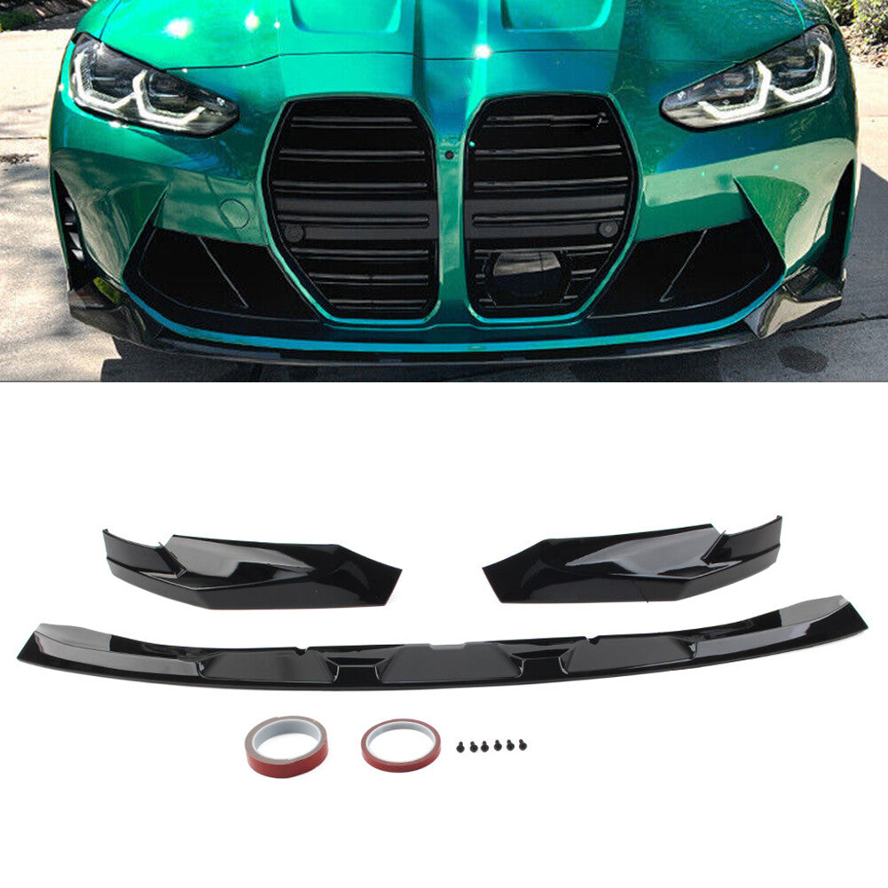ya 4 6.17 Front Bumper Lip Spoiler for BMW G80 M3 G82 G83 M4 2021-2023 Gloss Black cl