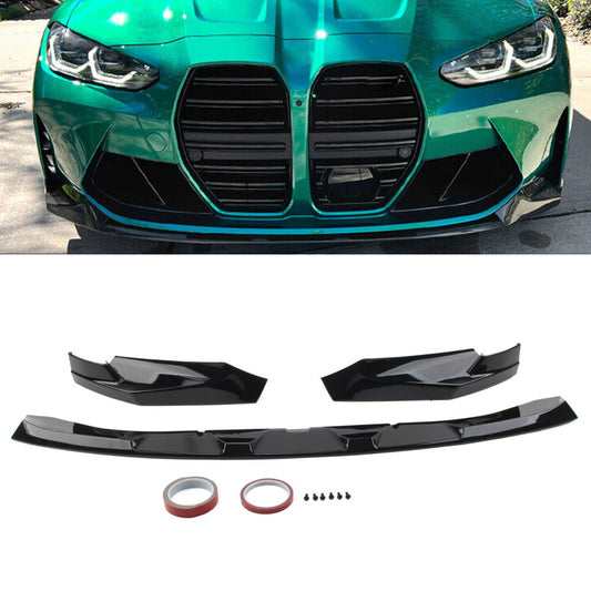 ya 4 6.17 Front Bumper Lip Spoiler for BMW G80 M3 G82 G83 M4 2021-2023 Gloss Black cl