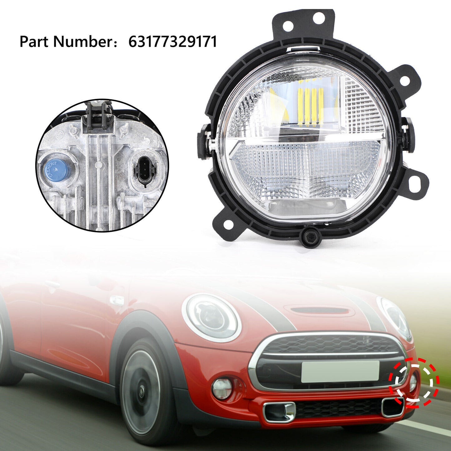 ya 1 8.5.1 Front Bumper Left Fog Light Lamp 63177329171 for Mini F55 F56 F54 F57 DD