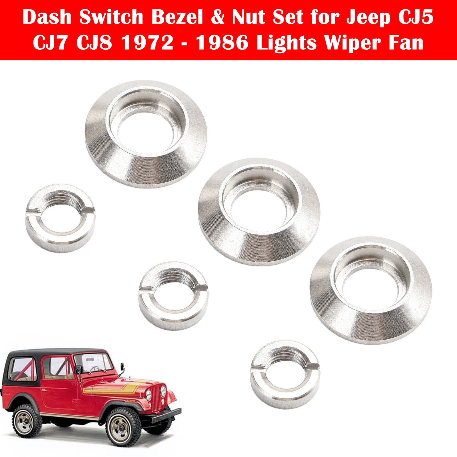 ya 1 8.5.1 Dash Switch Bezel & Nut Set Fits for Jeep CJ5 CJ7 CJ8 1972-1986 Lights Wiper Fan