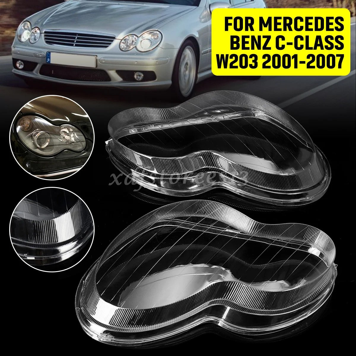 ya 13 5.27.2 Pair Headlight Lens Cover Replacement for Mercedes-Benz C-Class W203 2001-2007