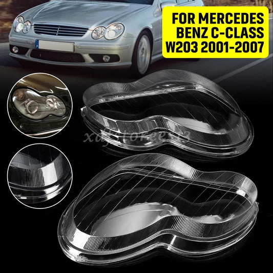 ya 13 5.27.2 Pair Headlight Lens Cover Replacement for Mercedes-Benz C-Class W203 2001-2007