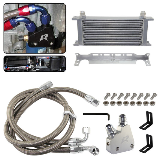 ya 5 6.15 16 Row Engine Oil Cooler Kit For LS1 LS2 LS3 LS6 LS7 4.8L 6.0L 6.2L GM CK Silver