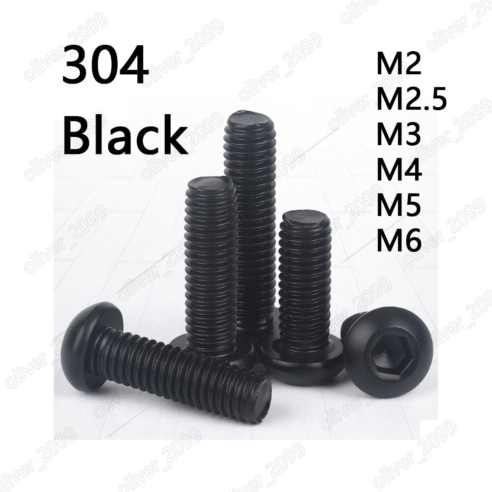 Black 304 Stainless Steel Hex Socket Bolts Button Head Screw M2 M2.5 M3 M4 M5 M6