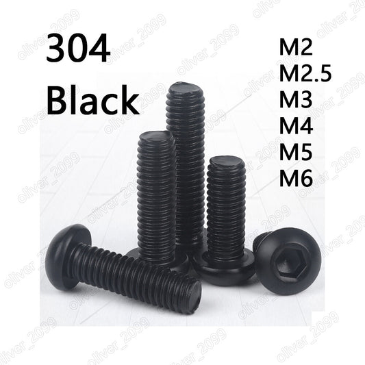 Black 304 Stainless Steel Hex Socket Bolts Button Head Screw M2 M2.5 M3 M4 M5 M6
