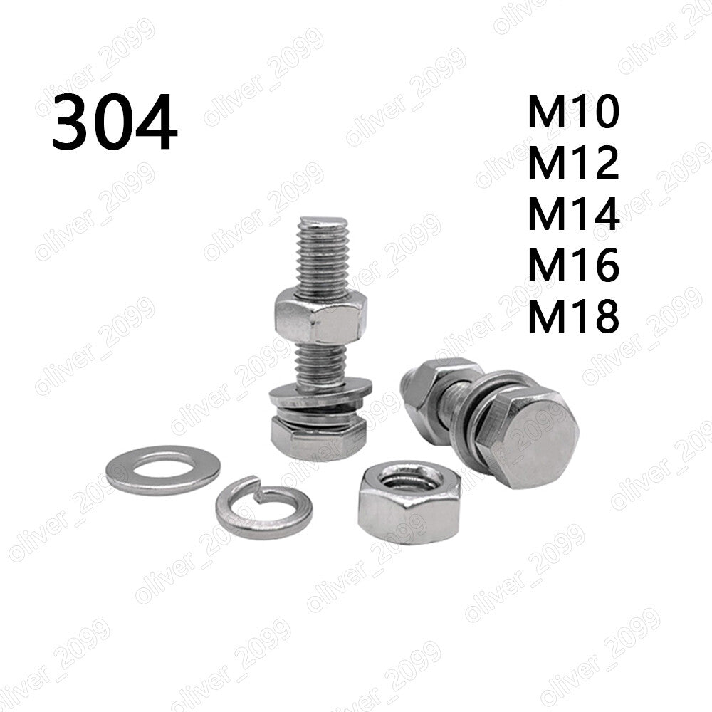 304SS Hex Bolts Cap Head Screws Hex Nuts Flat Spring Washers M10 M12 M14 M16 M18