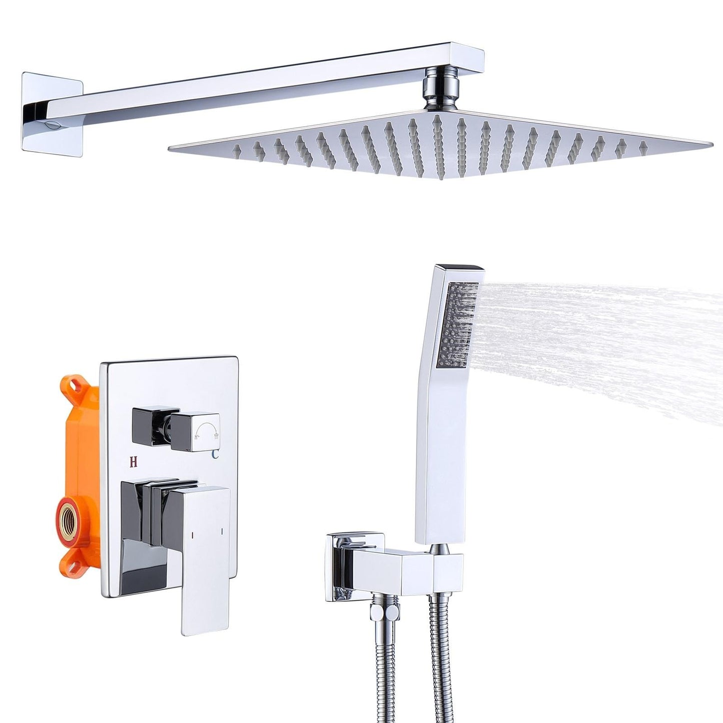 ya 28 10 Wall Mount Shower System Chrome w/ Rainfall Head & Handheld Spray Combo