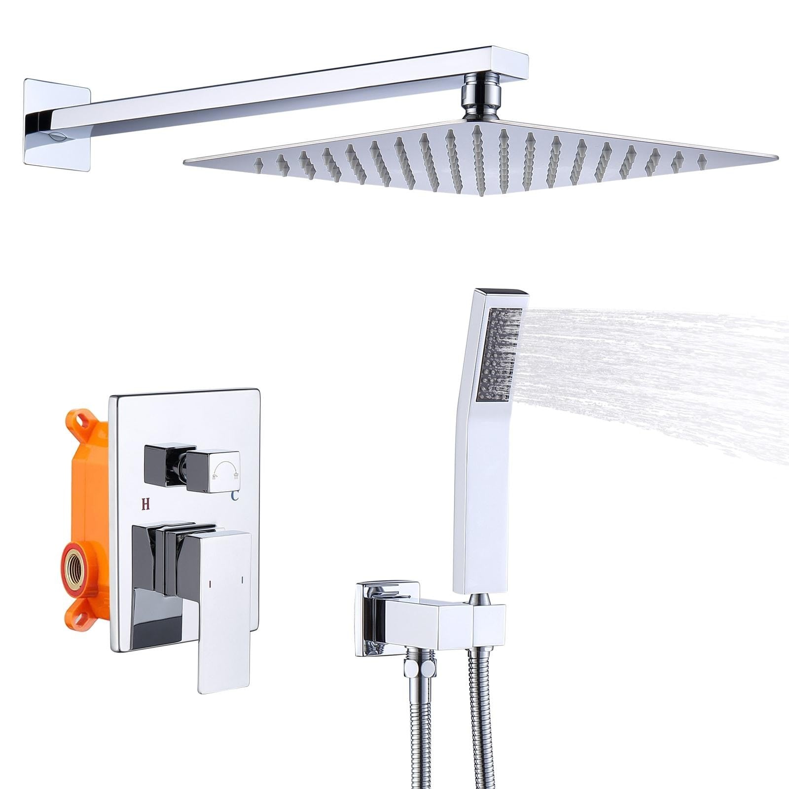 ya 28 10 Wall Mount Shower System Chrome w/ Rainfall Head & Handheld Spray Combo