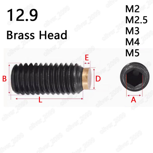 Black 12.9 Steel Hexagon Socket Set Screws With Brass Dog Point M2 M2.5 M3 M4 M5