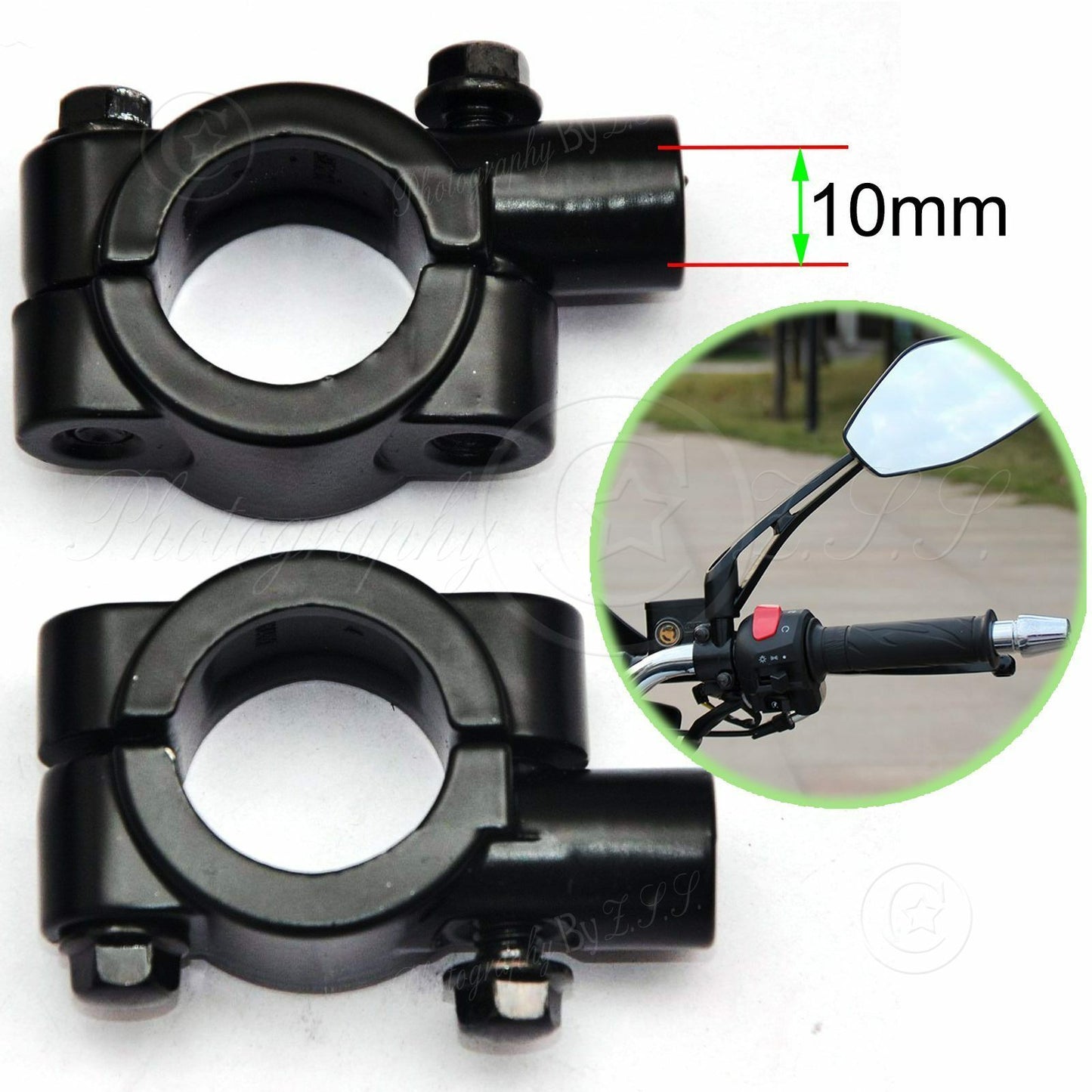 ya 4 6.21 Motorcycle e-Bike Bike Rear Mirror Mount Clamp Holder Hand Bar Bracket Part-10mm
