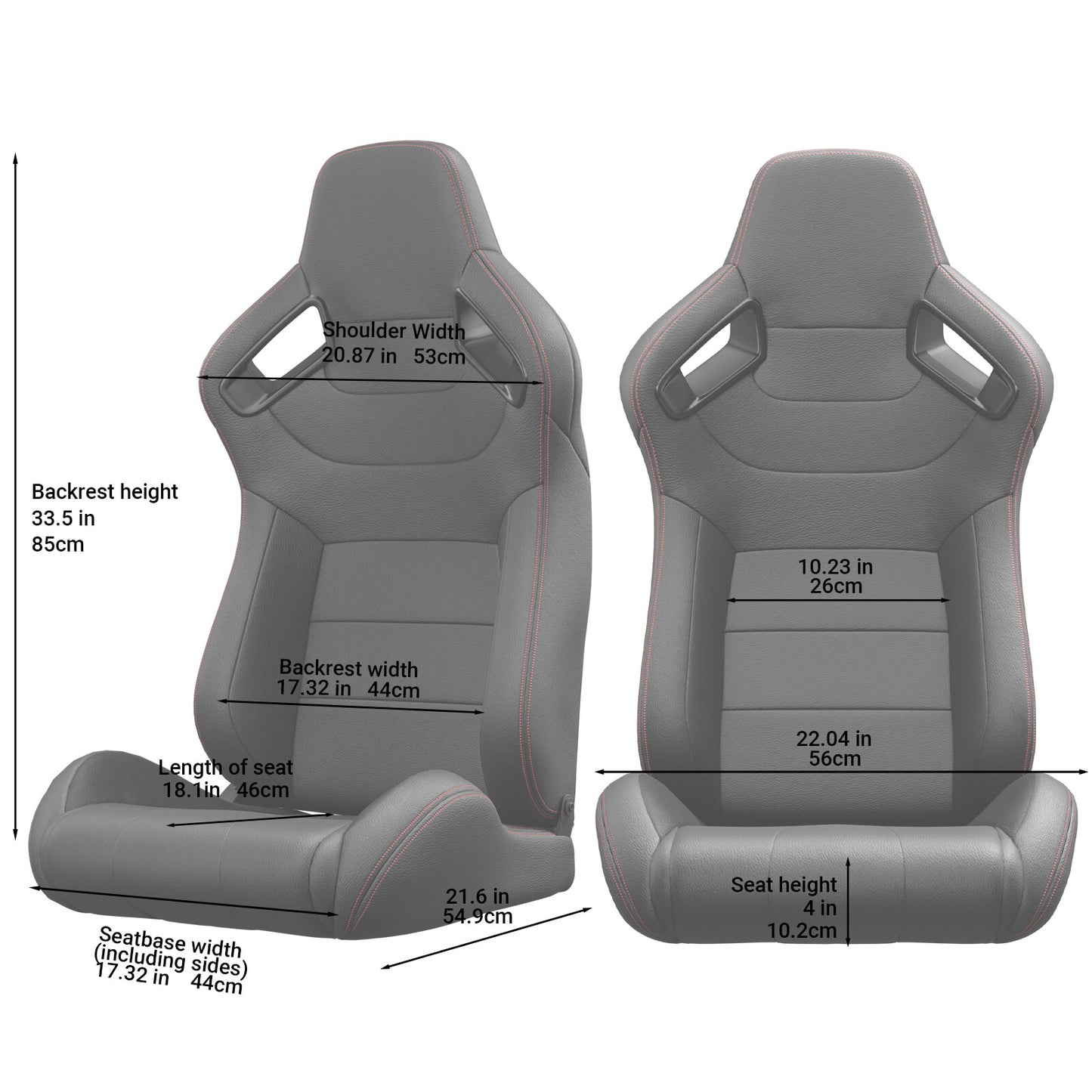 ya 5 8.7 2PC Universal Black Bucket Racing for SEATs PVC Leather Reclinable w/Adjustor Slider
