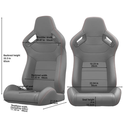 ya 5 8.7 2PC Universal Black Bucket Racing for SEATs PVC Leather Reclinable w/Adjustor Slider