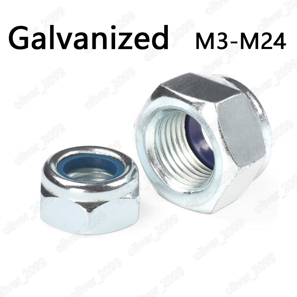 Galvanized Steel DIN985 Nylon Insert Lock Nuts Hex Nylock Nuts M3M4 M5 M6 M8-M24