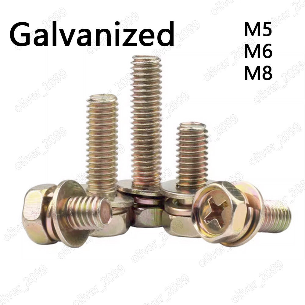 Color Zinc Steel Cross Recessed Hex Bolt With Flat Spring Washers M5 M6 M8