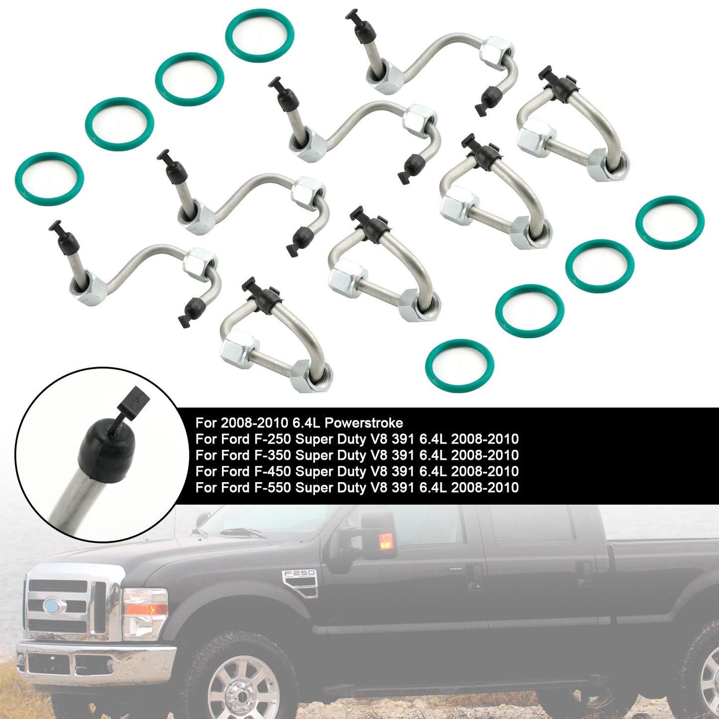 ya 1 8.5.1 8PCS Fuel Injector Install Kit w/ Injector Line for F250-F550 6.4 2008-10