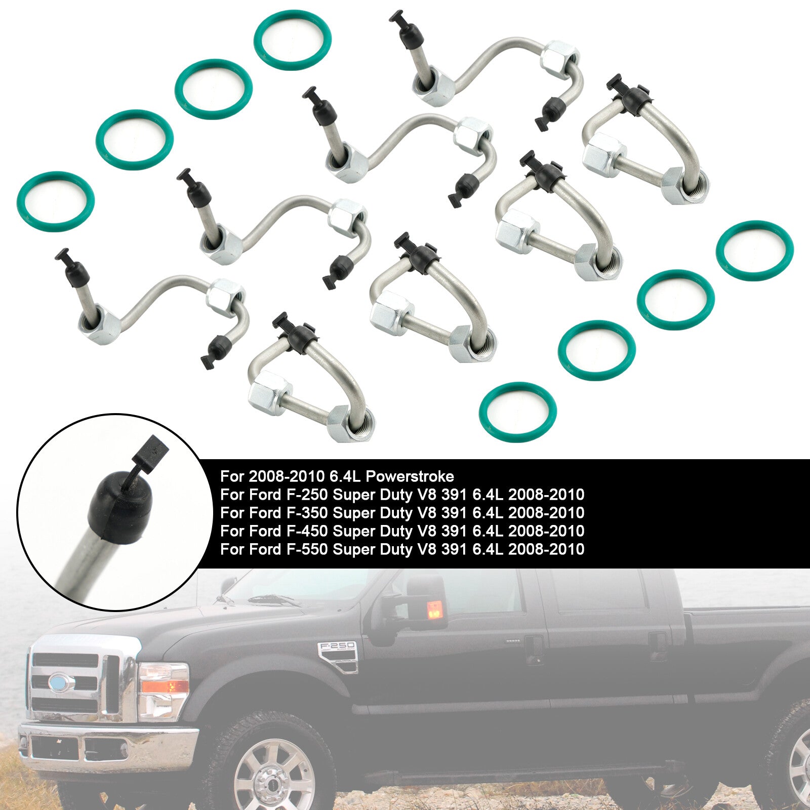 ya 1 8.5.1 8PCS Fuel Injector Install Kit w/ Injector Line for F250-F550 6.4 2008-10