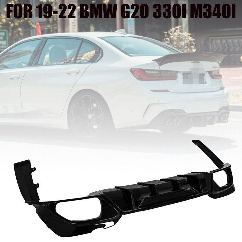ya 11 10.28 REAR DIFFUSER W/ CORNER SPATS FOR 19-22 G20 330i M340i CTM STYLE GLOSS BLAC