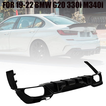 ya 11 10.28 REAR DIFFUSER W/ CORNER SPATS FOR 19-22 G20 330i M340i CTM STYLE GLOSS BLAC