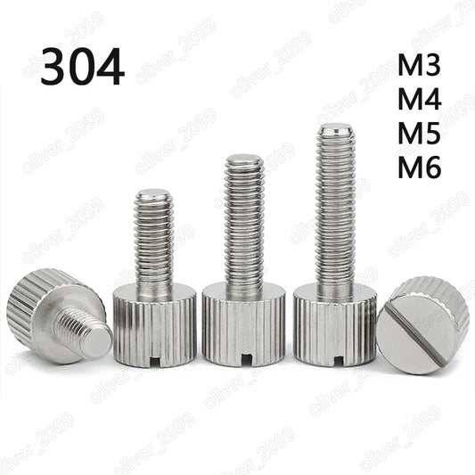 304 Stainless Steel Slotted Thumb Screws Knurled Flat Head M3 M4 M5 M6