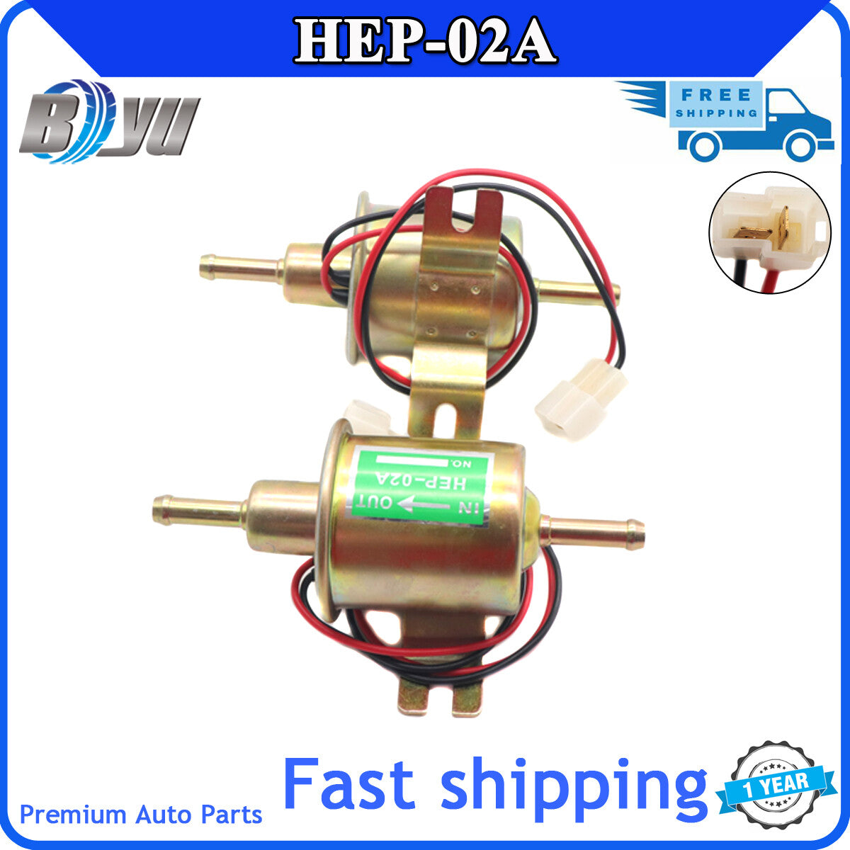 ya 27 7.2 12V HEP-02A Inline Fuel Pump - Electric Low-Pressure Gas/Diesel Fuel Pump