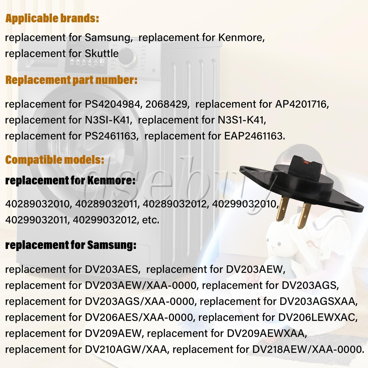 ya 26 2 Pieces Plastic Dryer Thermistor Replacement for DC32-00007A Black