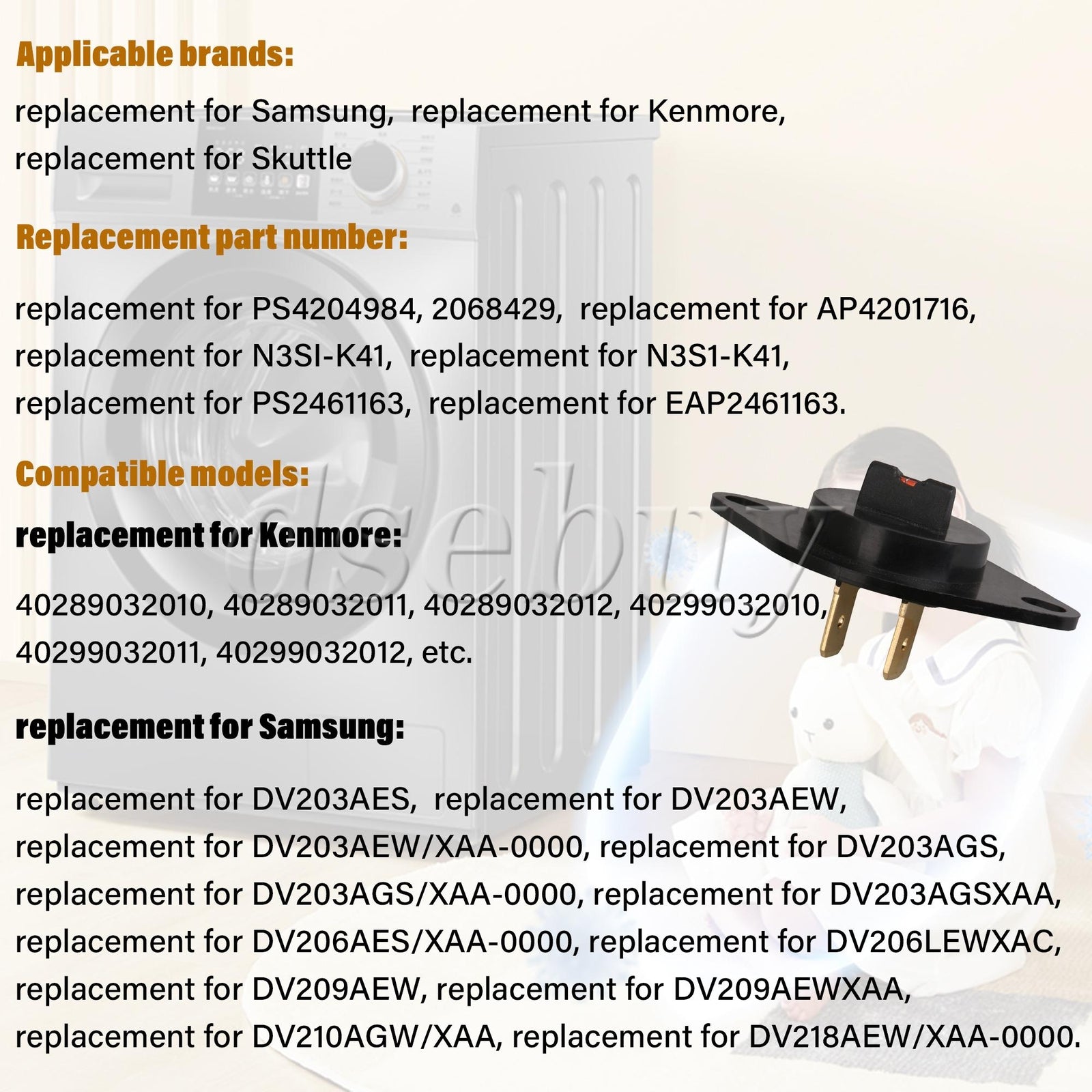 ya 26 2 Pieces Plastic Dryer Thermistor Replacement for DC32-00007A Black